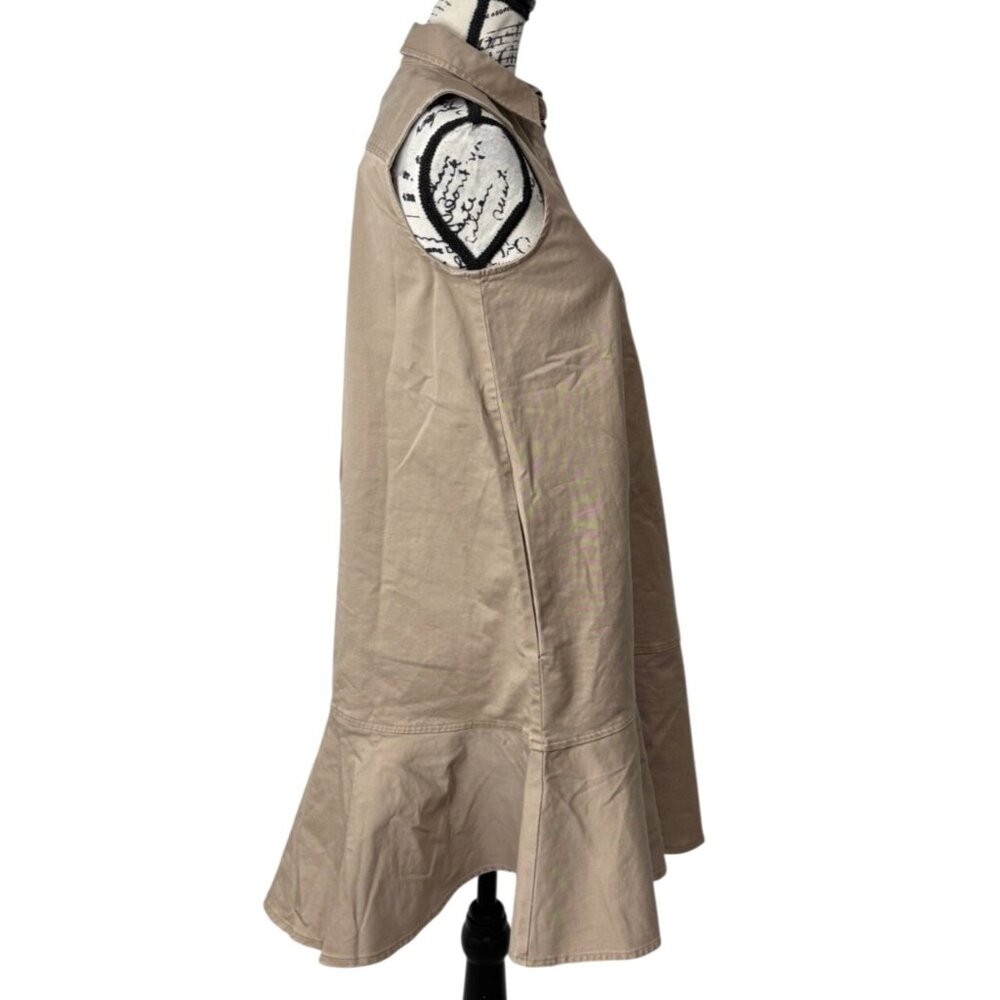 Tuckernuck Sleeveless Button-Up Callahan Dress Ruffle Hem Khaki Womens XS NEW - Picture 3 of 10
